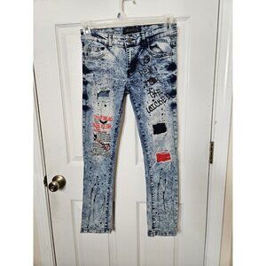 Encrypted Blue Jeans Boys Sz 12x26 Distressed Skinny Zippers light wash Biker